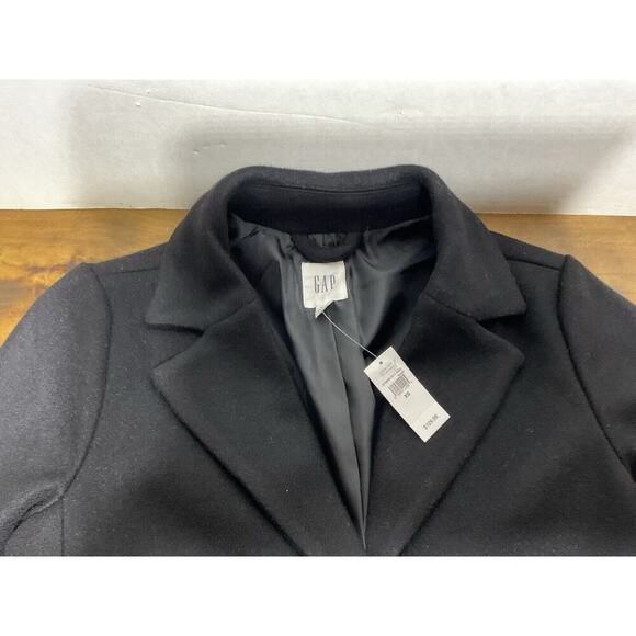 Gap Wool Blend Black Trench Coat Womens XS Button Front Lined Jacket NWT - Picture 2 of 14